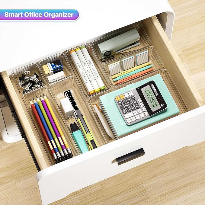 15 PCS Clear Plastic Drawer Organizer Set - 4 Sizes Makeup Organizer Desk Drawer Divider Bathroom Organizers and Storage Bins
