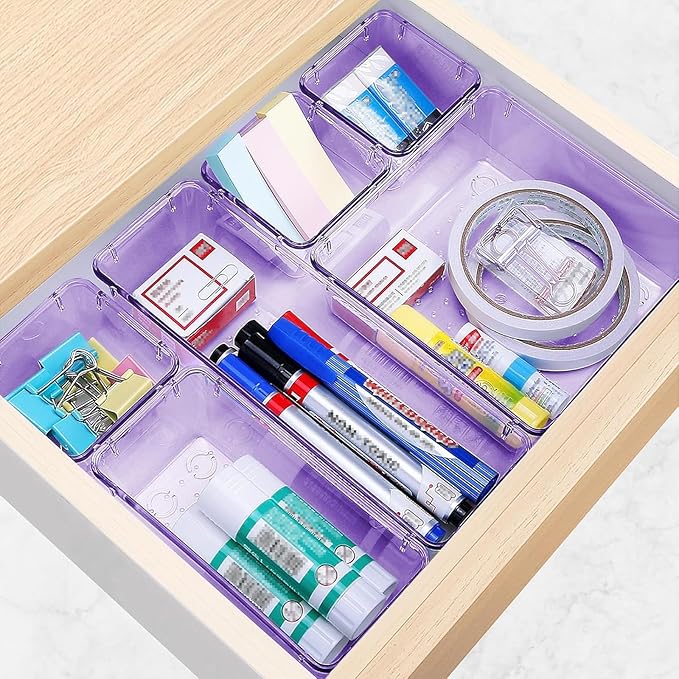 StorMiracle 13 PCS Drawer Organizer Set, 5 Varied Size Bathroom and kitchen Drawer cabinet organizer Trays, Clear Storage Bin