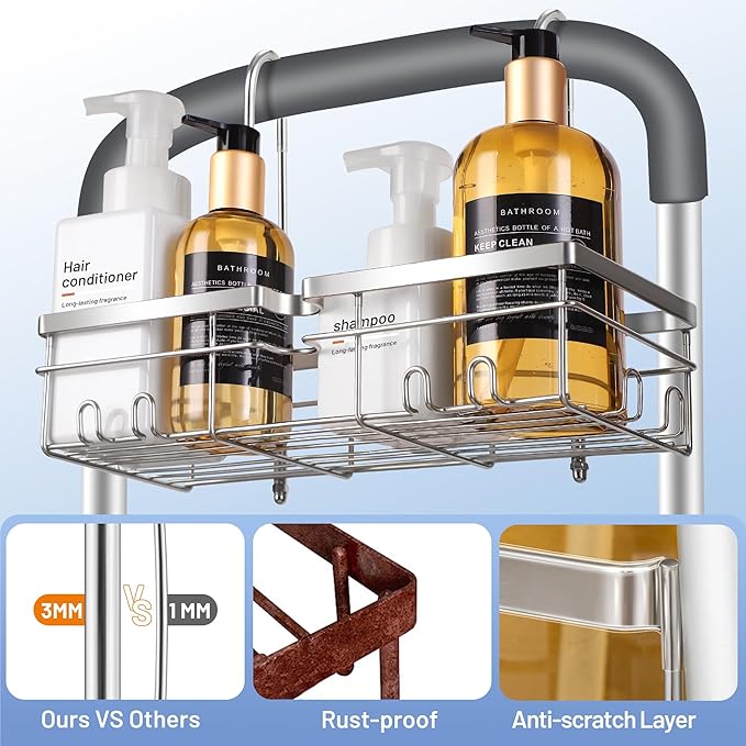 YUOROS Shower Caddy Hanging, 304 Stainless Steel Shower Organizer Rack for Shower Chair Bench for Elderly Seniors Disabled Ha