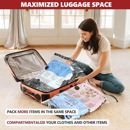 Vacuum Bags for Travel with Rechargeable Pump, 10 Large Compression Packing Seal Bags for Luggage Suitcase, Space Saver for C