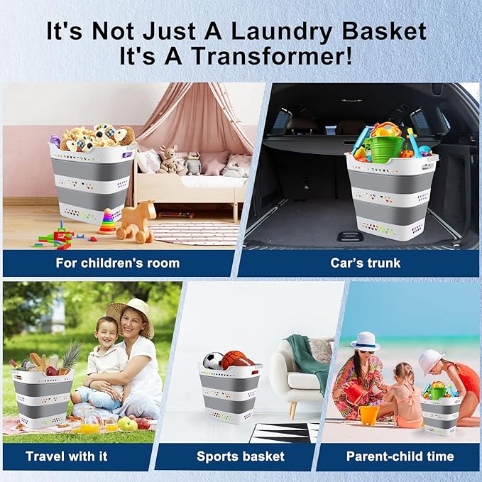 Collapsible Laundry Basket Foldable Pop-Up Laundry Hamper with Comfort Handles Portable Plastic Laundry Storage Basket Organi