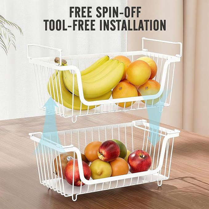 GAOKASE 4 Pcs Stackable Wire Baskets for Pantry Organizers and Storage,Vegetable Fruit Basket for Countertop,Kitchen Storage 