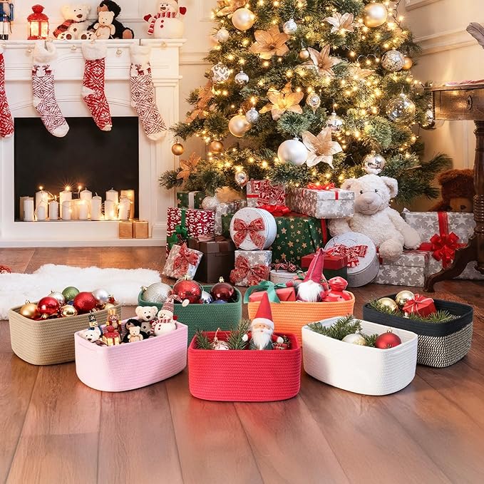 3-Pcs Shelf Baskets for Organizing, Closet Organizer Bins, Small Woven Baskets, Rope Toy Basket, Storage Basket for Shelves, 