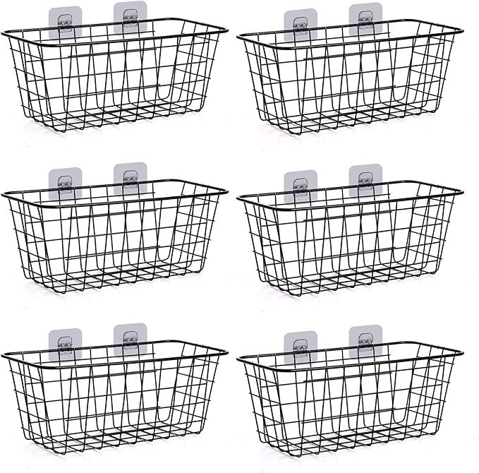 6 Pack Wire Storage Baskets Household Metal Wall-Mounted Containers Organizer Bins for Kitchen Bathroom Freezer Pantry Closet