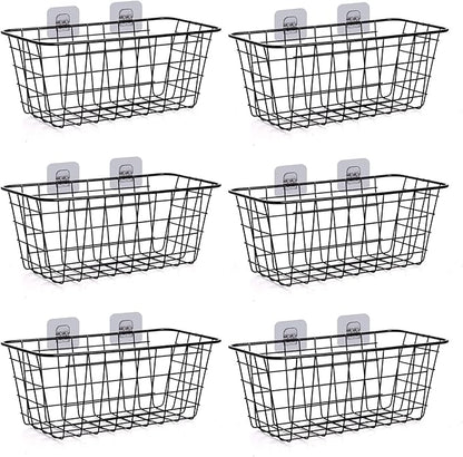 6 Pack Wire Storage Baskets Household Metal Wall-Mounted Containers Organizer Bins for Kitchen Bathroom Freezer Pantry Closet