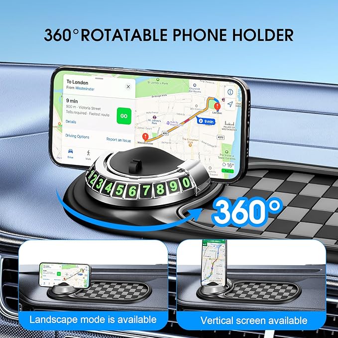 1pc Multifunction Car Anti-Slip Mat and Phone Holder, Gray-Silver Dashboard Pad with Temporary Parking Number Pad for Phones 