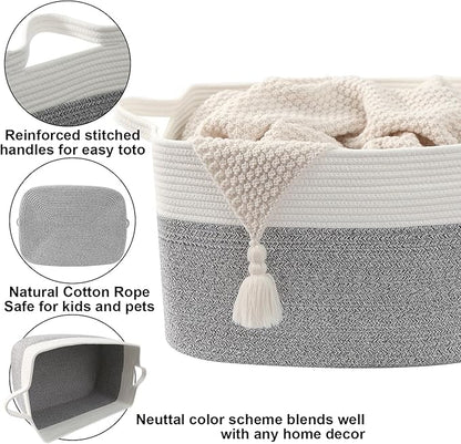 96L Large Blanket Basket,24"x16"x15"Rectangle Storage Bin with Handles,Woven Rope Laundry Basket for Toys, Clothes,Magazines,