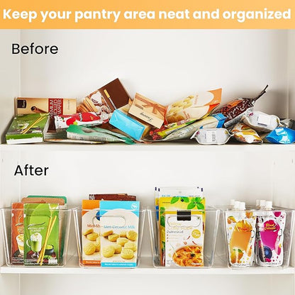 YIHONG 6 Pack Clear Pantry Organizer Bins, Plastic Containers with Handle for Kitchen,Freezer,Cabinet,Closet,Bathroom Under S