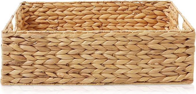 Casafield Set of 4 Water Hyacinth Pantry Baskets, 12-1/2" x 17" x 5", with Chalkboard Labels and Chalk Marker - Natural, Wove