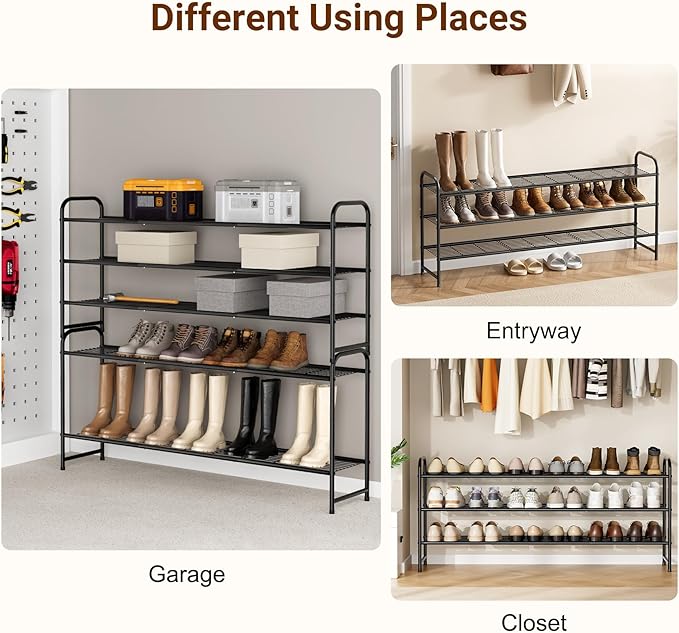 KEETDY 3-Tier Long Shoe Rack for Closet Metal Shoe Organizer for Entryway, Wide Stackable Shoe Storage Shelf with Sturdy Wire