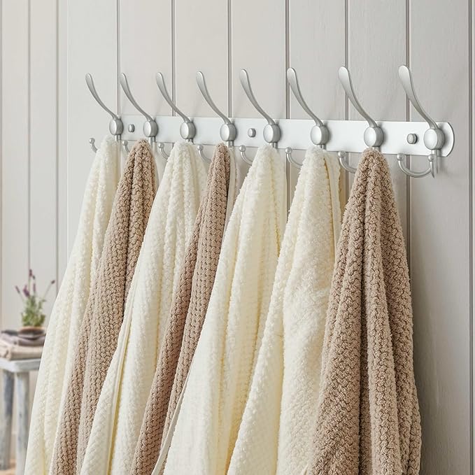 Dseap Coat Rack Wall Mount - 29.5” Long 8-Tri-Hooks Heavy Duty Coat Hanger Rail Wall Hooks for Hanging Coats Hats Clothing Cl
