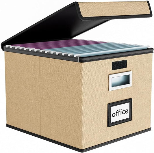Huolewa File Organizer Box with Lid, Collapsible File Folder Organizer for Office Document Storage, Filing Box with Plastic S