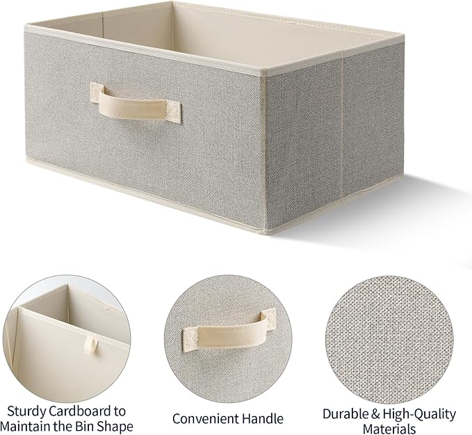 Storage Baskets, 15.7-Inch Woven Fabric Bins, Storage Cubes with Reinforced Handles, Organizer Bins for Closet Shelves, Folda