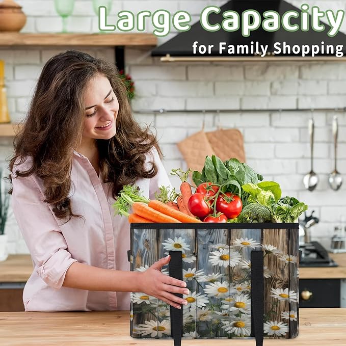 Reusable Grocery Bags Heavy Duty Shopping Bags Foldable Large Tote Bags with Long Handles & Hard Bottom