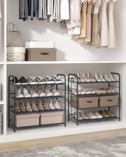 SONGMICS Shoe Rack, 4 Tier Shoe Organizer for Closet, Holds up to 16 Pairs of Shoes, Shoe Rack for Front Door Entrance, Metal