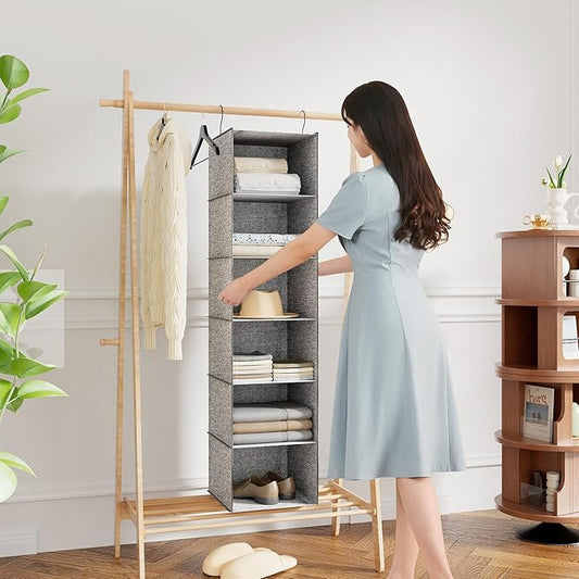 6-Shelf Hanging Storage Closet Organizer, Linen Rv Storage and Organization for Wardrobe, Inside, Camper Accessories, Nursery