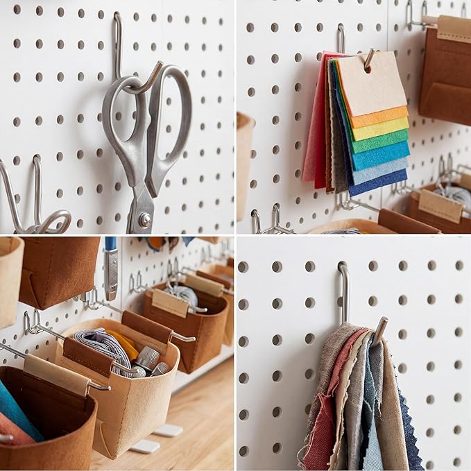 Spampur Peg Board, 8 Pack Metal PegBoard Organizer with Accessories, White Pegboard Panels with 50 Pcs Hooks and Baskets, Wal