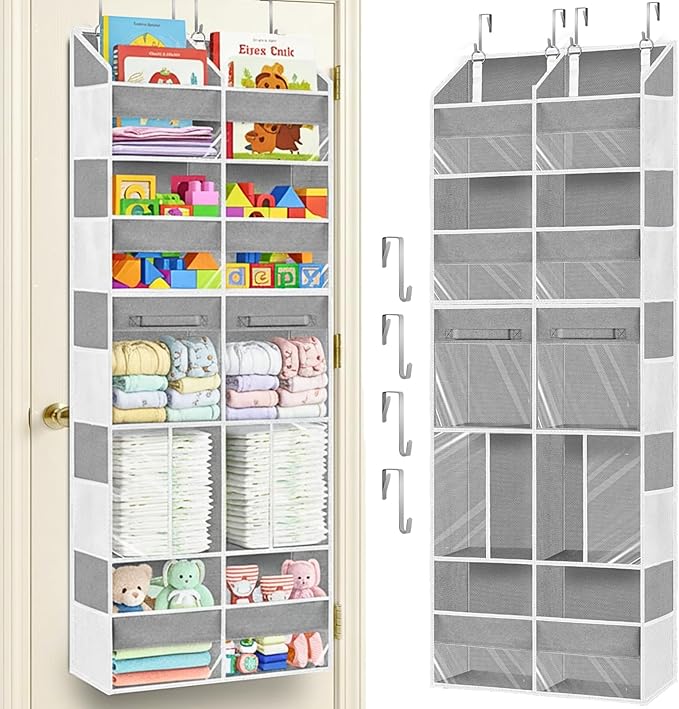 Over the Door Organizer 5 Tiers with Removable Drawers, Extra Large Door Storage of 6 Compartments & 2 Diaper Storage, Double