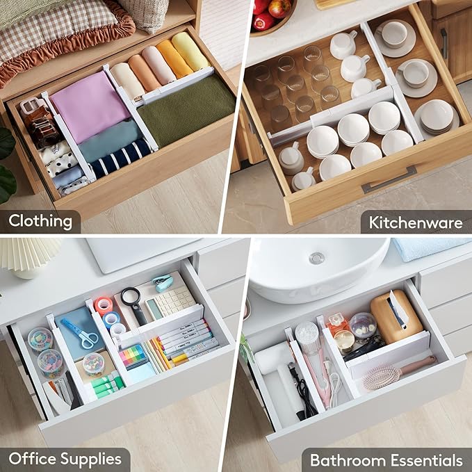 Lifewit 5" Tall 5 Pack Deep Drawer Divider, 11.5-18.5" Expandable Drawer Divider for Clothes with 8 Pack Drawer Dividers 4" H