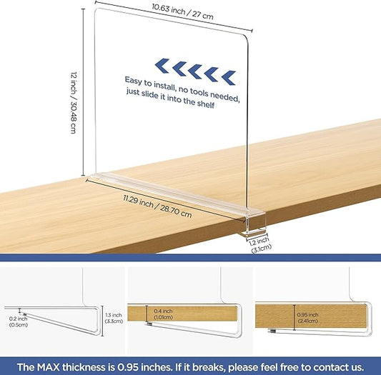 18 Pack 12 Inches [Extra Tall Version] Clear Shelf Dividers for Organization, Acrylic Closet Shelf Vertical Shelves Organizer