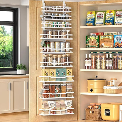 Over The Door Pantry Organizer, 9-Tier Over The Door Organizer with Adjustable Baskets, Metal Hanging Spice Rack for Pantry O