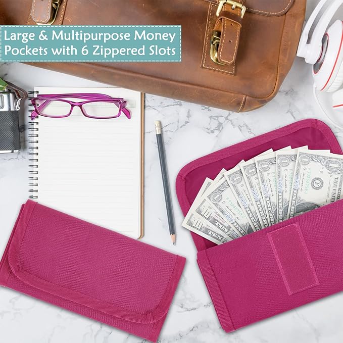 VOCHIC Money Wallet, Money Organizer for Cash with 6 Zippered Pocket Multipack Money Pouch, Cash Bill Organizer, Money Bag Small Travel Money Holder for Budgeting, Receipt and Tips