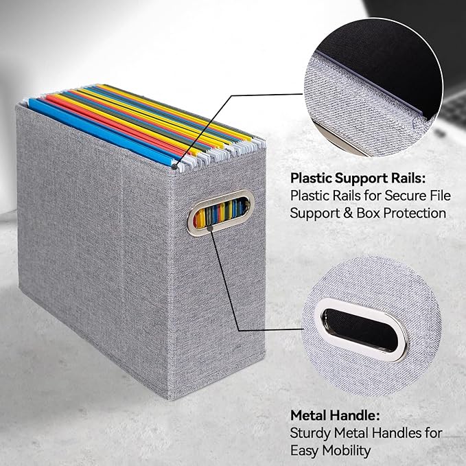 6 Packs Letter Size File Organizer, File Folders Organizer, Fabric Storage Box, Collapsible Paper Organizer with Metal Handle