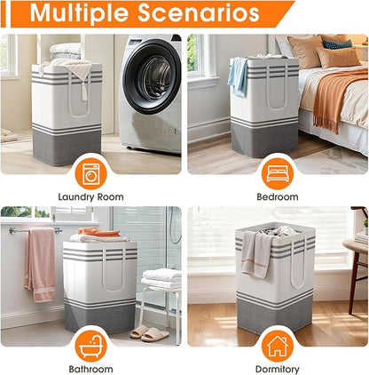 4 Pack Large Laundry Baskets, Laundry Hampers, Freestanding Waterproof Collapsible Clothes Bag with Extended & Reinforced Han