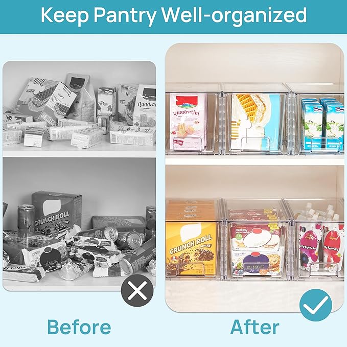 Vtopmart 2Pack Large Stackable Kitchen Pantry Storage Drawers, Clear Organizer Bins with Handles, Acrylic Drawer Organizers f