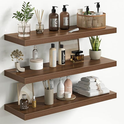 Fun Memories Floating Shelves for Wall 30 Inch Set of 3, Farmhouse Floating Shelves with Invisible Heavy Duty Bracket, 10 Inc