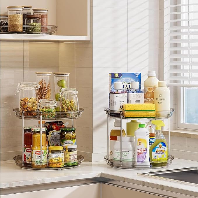LAMU 2 Tier Lazy Susan Turntable Organizer 10.6'' Rotating Spice Rack Organization for Cabinet, Kitchen, Pantry, Countertop, 