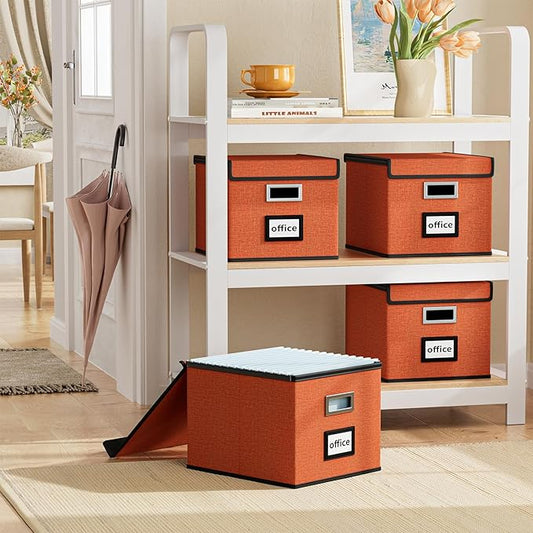Huolewa File Organizer Box with Lid, Collapsible File Folder Organizer for Office Document Storage, Filing Box with Plastic S