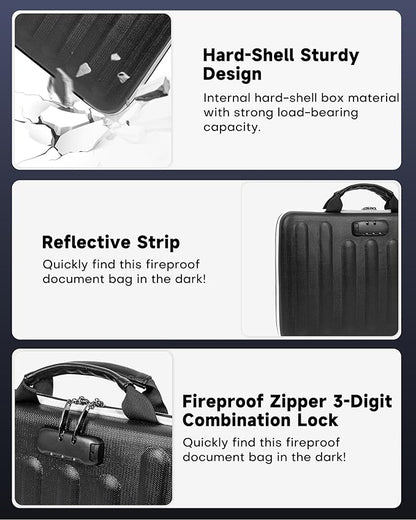 DOZAWA Fireproof Document Box, Hard Case Document Organizer with Lock, 13 Pockets Accordion File Folder with Reflective Strip