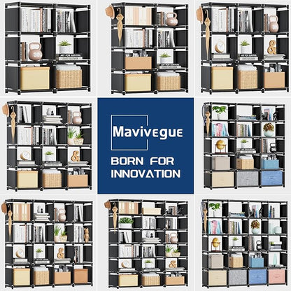 Mavivegue Bookcases: Black Cube Book Shelf, 10 Cube Tall Storage Organizer for Bedroom, Living Room & Office