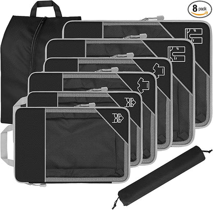 8 Set Compression Packing Cubes for Travel, Expandable Luggage Organizer with Shoe Bag & Laundry Bag - Lightweight Suitcase &