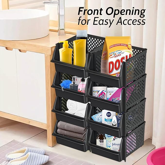 TidyFriend 4 Pack Stackable Storage Bins Open Front for Pantry Organizers and Storage, Pantry Storage for Food, Kitchen and H