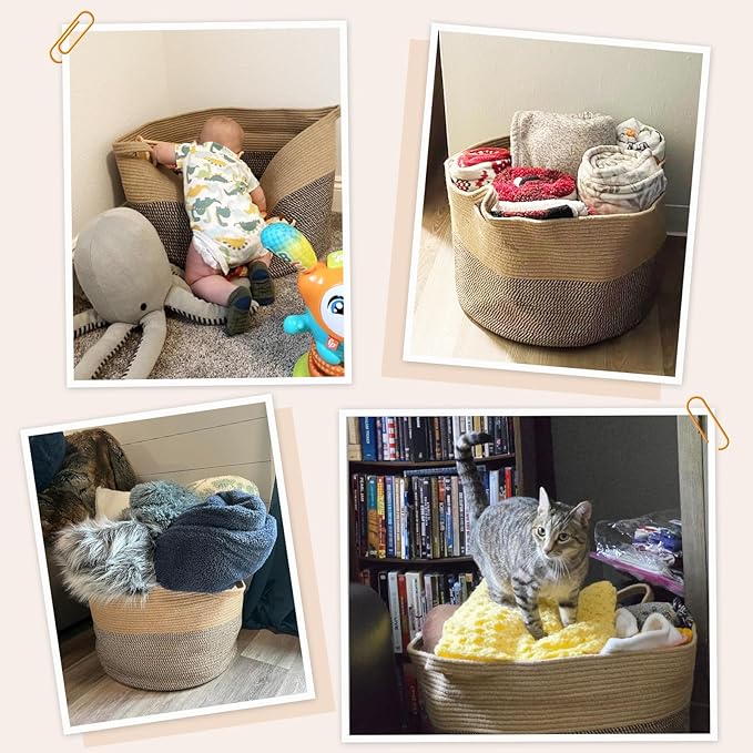 INDRESSME Extra Large Woven Baskets for Storage, 21.7 x 13.8 Blanket Basket Living Room Wicker Storage Basket for Organizing 