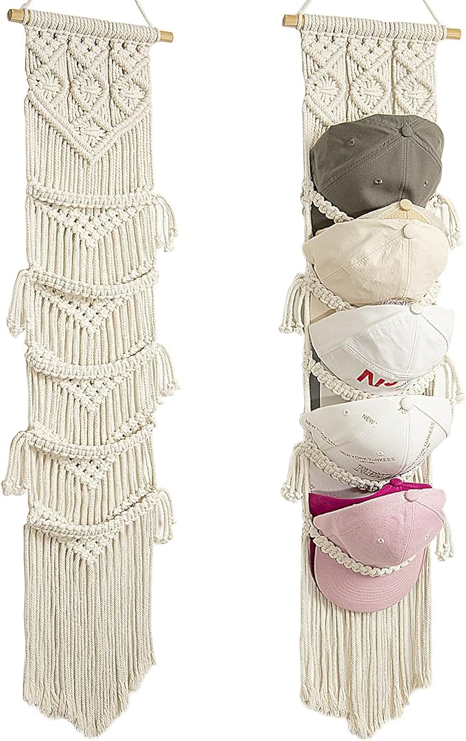 jontell Boho Baseball Cap Hanger-1 Pack-Macrame Hat Organizer for Ball Caps Holder Over Door, Hat Rack for Wall, Cap Rack for