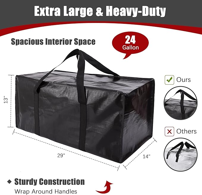 PANDA JOYS Extra Large Moving Bags with Zippers & Carrying Handles, Heavy-Duty Storage Tote for Space Saving Moving Storage, 