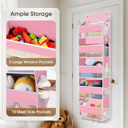 SpaceHacks 5-Tier Over The Door Organizer Hanging Storage Organizers with Clear Window 40lb Large Capacity Room Organizer for