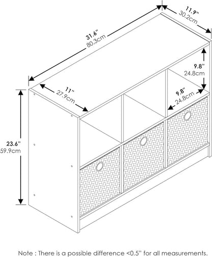 Furinno BASIC Book Shelf, 6-Cube Bookshelf with Open Shelf, 3 x 2 Bookcase with Storage Bins, Closed Back, Horizontal, 11.9 x