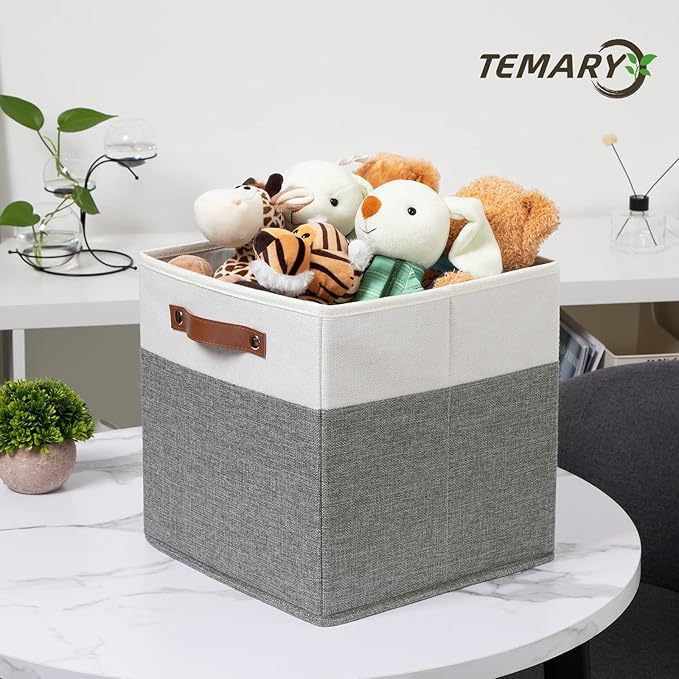 Temary Storage Cubes 12x12 Fabric Cube Storage Bins Foldable Storage Baskets with Handles, Decorative Storage Boxes for Organ