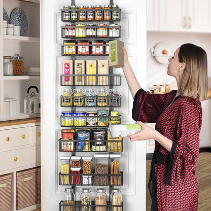 Moforoco 9-Tier Over The Door Pantry Organizer, Pantry Organization and Storage, Black Hanging Basket Wall Spice Rack Seasoni