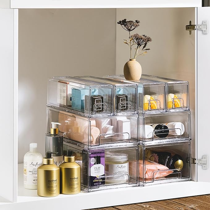 Sorbus Large Clear Stackable Storage Drawers – 2-Pack Plastic Organizer Bins with Handles – Stackable Pull-Out Storage Drawer