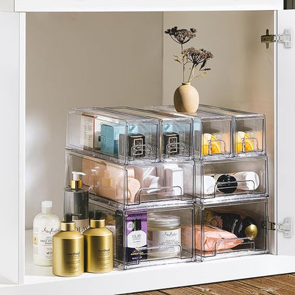 Sorbus Large Clear Stackable Storage Drawers – 2-Pack Plastic Organizer Bins with Handles – Stackable Pull-Out Storage Drawer
