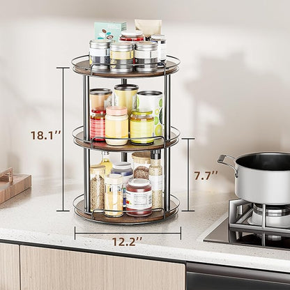 LAMU 12.2'' Wood Lazy Susan Turntable Organizer for Cabinet, 3 Tier Lazy Susan Spice Rack Organizer for Kitchen, Table Top, C