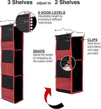 ABRA® 3 Shelf Hanging Locker Organizer for School, Gym, Work, Storage | Deep Shelves 6.5”x 9”| Eco-Friendly Fabric Healthy fo