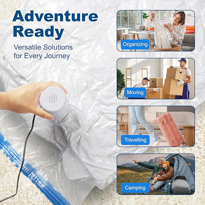 HOUSE DAY 10 Small Vacuum Seal Bags For Clothing Travel, 80% Space Saving Travel Vacuum Bags with Electric Pump, Vacuum Stora