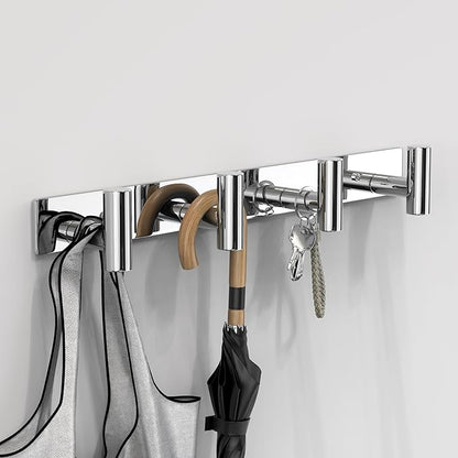 VAEHOLD Hat and Coat Wall Mount Rack - Hooks for Robes, Bags, Keys, and Towels - Bathroom Towel Hanger Organizer (Polished Ch