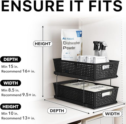 Simple Houseware 2 Tier Bathroom Organizer Tray Pull-Out Sliding Drawer, Under Sink Storage, Black